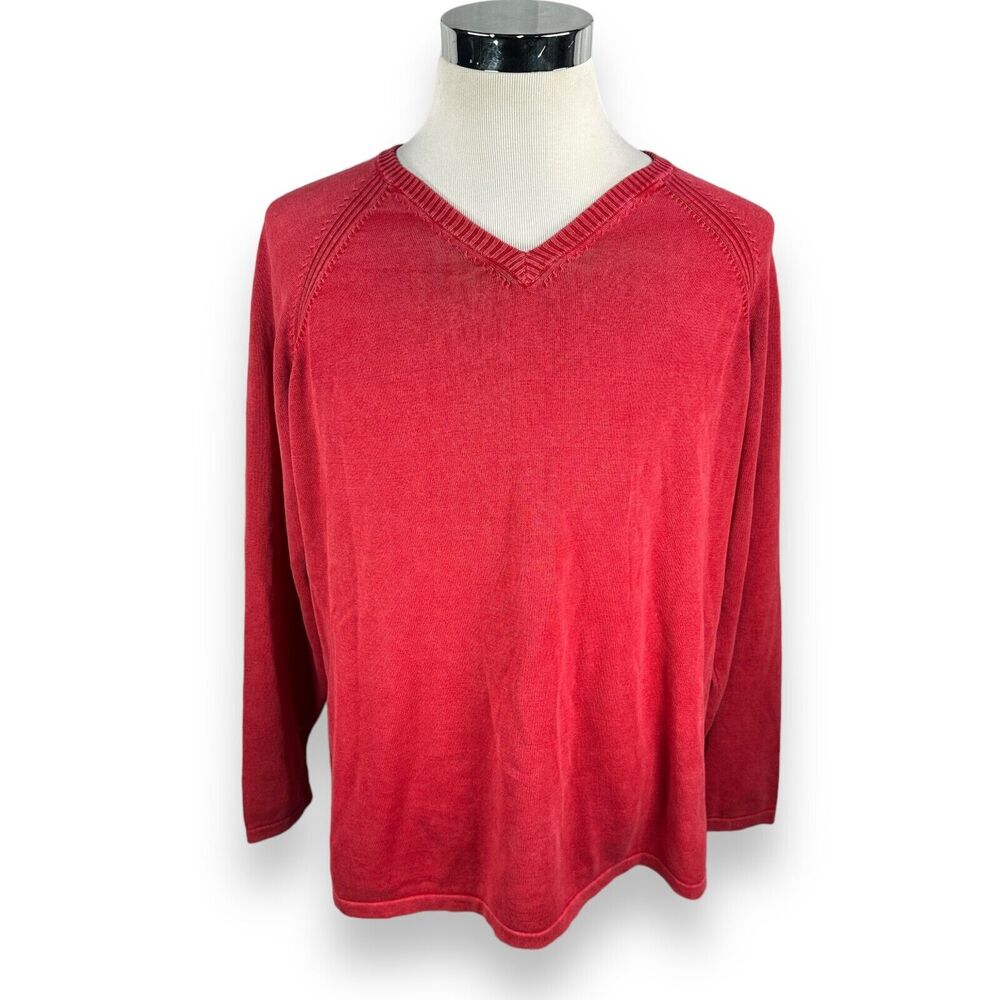 Raffi Sweater Men's 2XL XXL 56 Red Cotton Raglan Italy V-Neck Pullover Knit